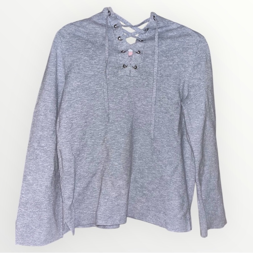 Madewell Grey Lace Up Front Heavyweight Tight Knit Sweater Size Large